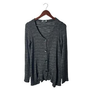 Fenini sz small womens cardigan sweater black specked tunic ruffle hem‎